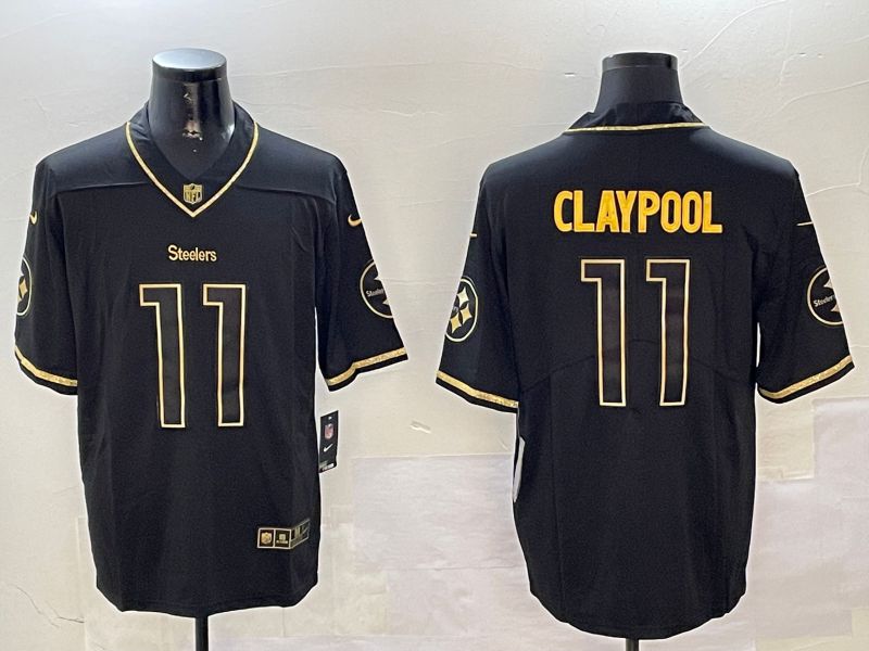 Men Pittsburgh Steelers #11 Claypool Black Gold Throwback 2024 Nike Limited NFL Jersey style 1->pittsburgh steelers->NFL Jersey